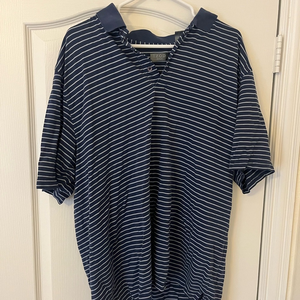 IZOD Men's Polo Shirt in Navy and White Stripes
